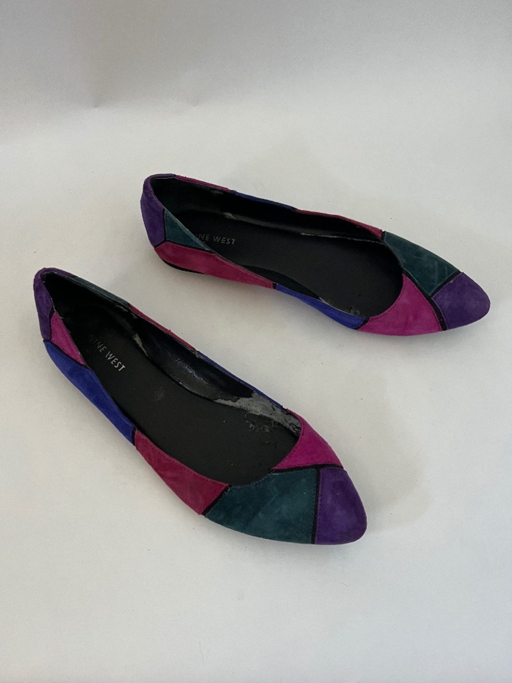 VTG 80s 90s NineWest Patchwork Pointed Toe Preppy Office Ballet Flats